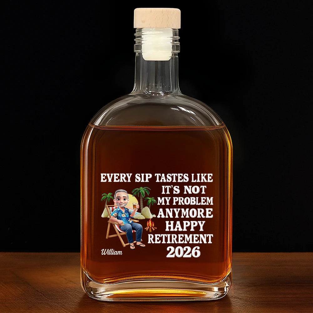 Retirement,Beach,Gift For Yourself,Happy - The Legend Has Retired 3D Effect - Personalized Whiskey Bottle