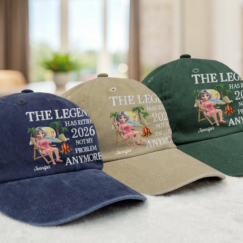 Retirement, Gift For Mother, Gift For Yourself, Happy - The Legend Has Retired 3D Embroidery Effect - Personalized Vintage Washed Denim Cap