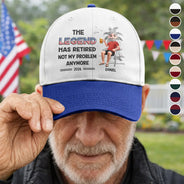 Happy,Gift For Father,Gift For Grandpa,Gift For Men,Retirement,Independence Day,America 250th,Vector,Humorous - The Legend Has Retired American Dad Grandpa - Personalized Two Tone Cap