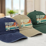 Retirement, Gift For Wife, Gift For Husband, Gift For Yourself, Gift For Women, Gift For Men, Gift For Grandpa, Gift For Father, Gift For Mother, Gift For Grandma, Funny - The Legend Has Retired Vintage Cartoon - Personalized Vintage Washed Denim Cap