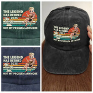 Retirement, Gift For Wife, Gift For Husband, Gift For Yourself, Gift For Women, Gift For Men, Gift For Grandpa, Gift For Father, Gift For Mother, Gift For Grandma, Funny - The Legend Has Retired Vintage Cartoon - Personalized Vintage Washed Denim Cap