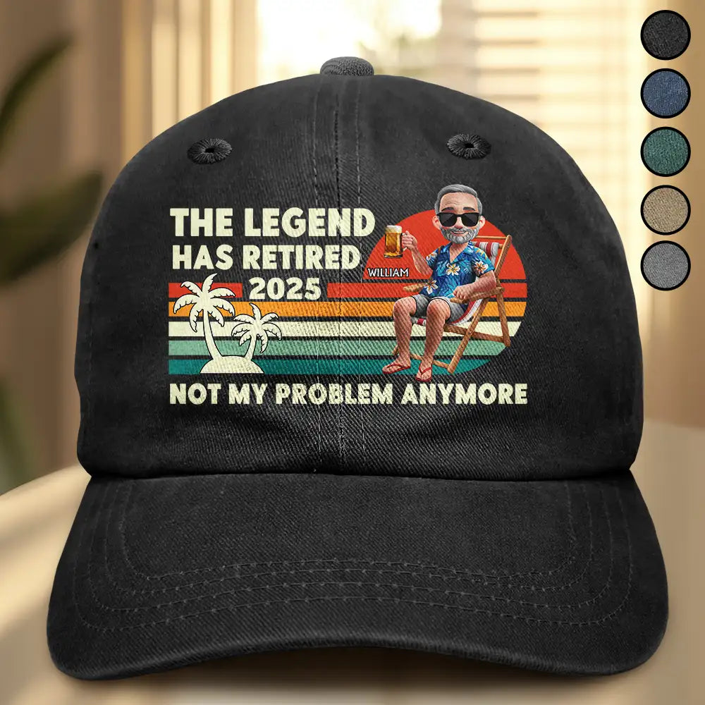 Retirement, Gift For Wife, Gift For Husband, Gift For Yourself, Gift For Women, Gift For Men, Gift For Grandpa, Gift For Father, Gift For Mother, Gift For Grandma, Funny - The Legend Has Retired Vintage Cartoon - Personalized Vintage Washed Denim Cap