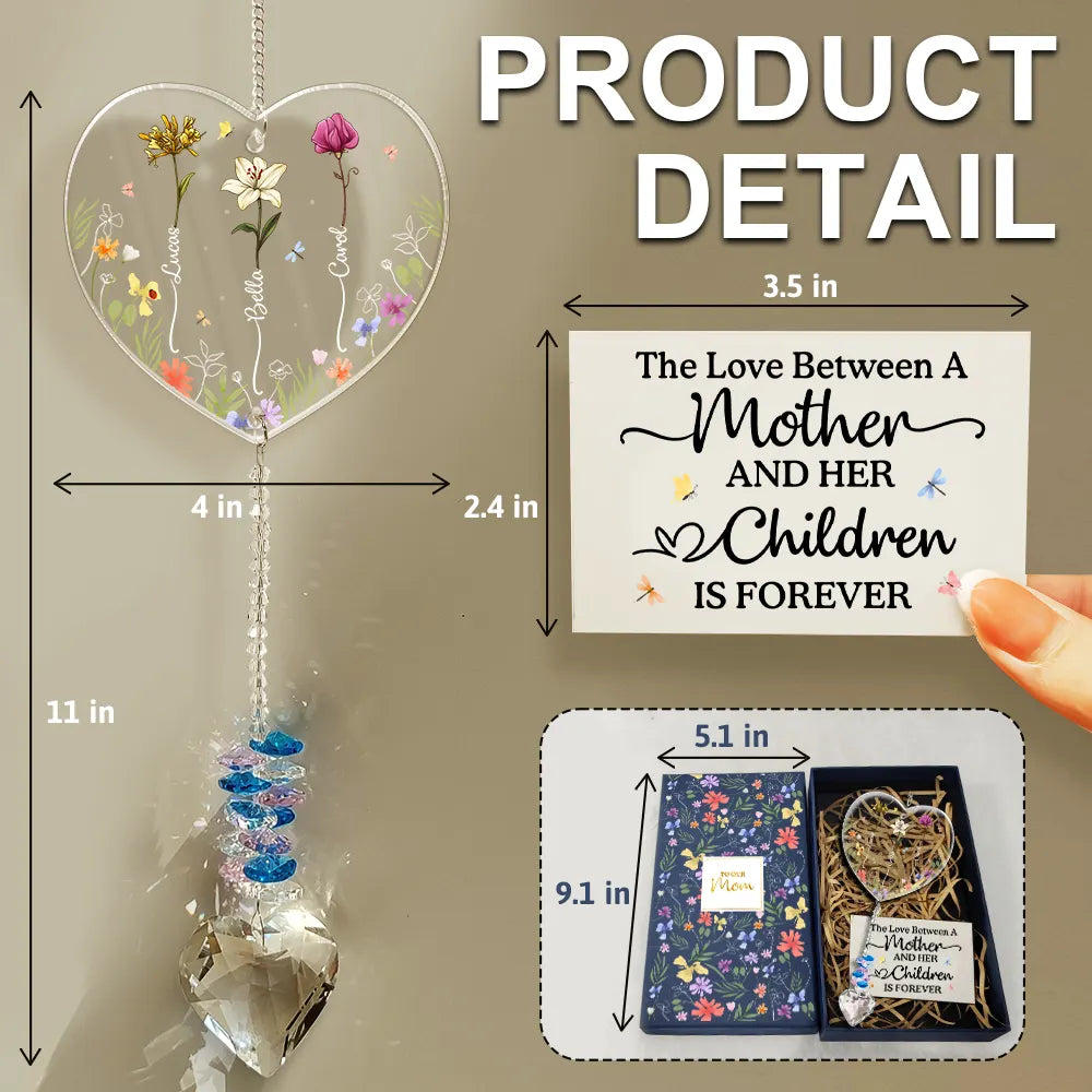 Gift For Mother,Mom - Daughters (Adult),Mom - Daughters (Young),Mom - Sons,Mom - Children,Gift For Daughter,Love - The Love Between A Mother And Her Children - Personalized Heart Crystal Suncatcher