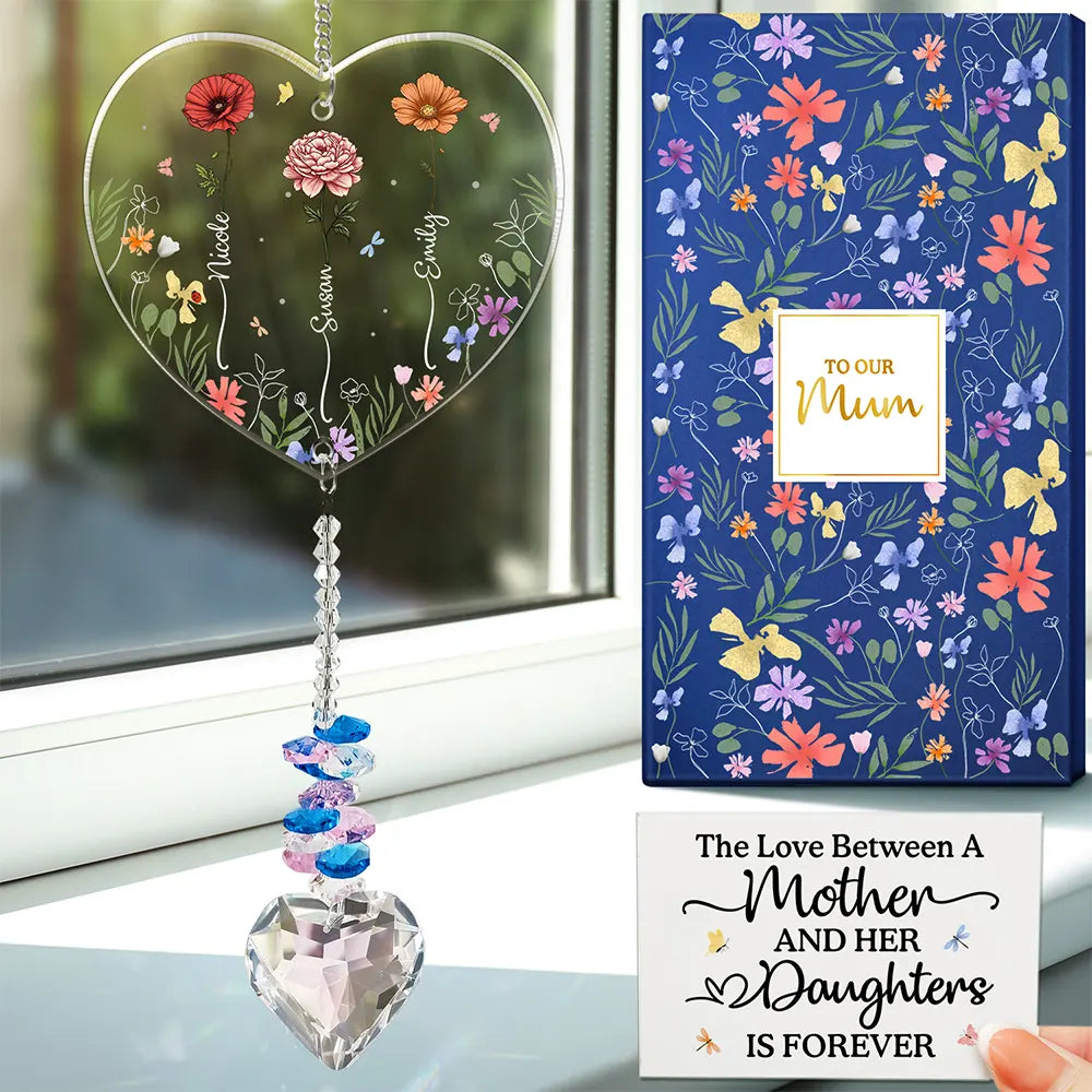 The Love Between A Mother And Her Children - Personalized Heart Crystal Suncatcher