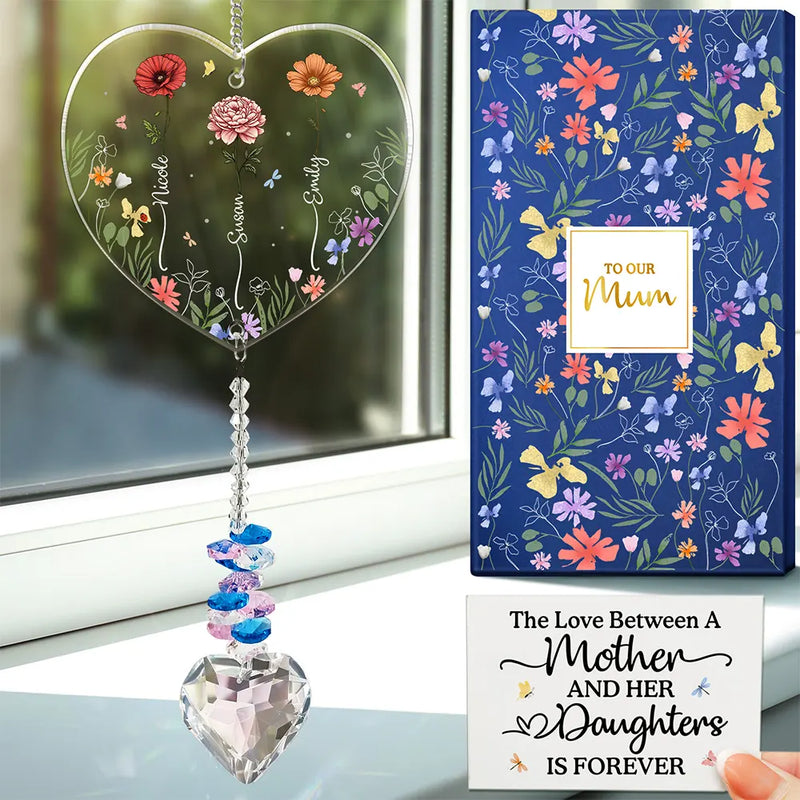 Gift For Mother,Mom - Daughters (Adult),Mom - Daughters (Young),Mom - Sons,Mom - Children,Gift For Daughter,Love - The Love Between A Mother And Her Children - Personalized Heart Crystal Suncatcher