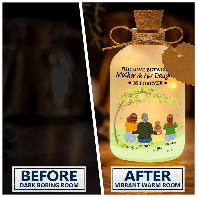 Gift For Women,Gift For Mother,Single Mom,Mom - Daughters (Adult),Mom - Daughters (Young),Mom - Sons,Mom - Children,Love - The Love Between A Mother & Her Daughters Sons - Personalized Short Bottle Light