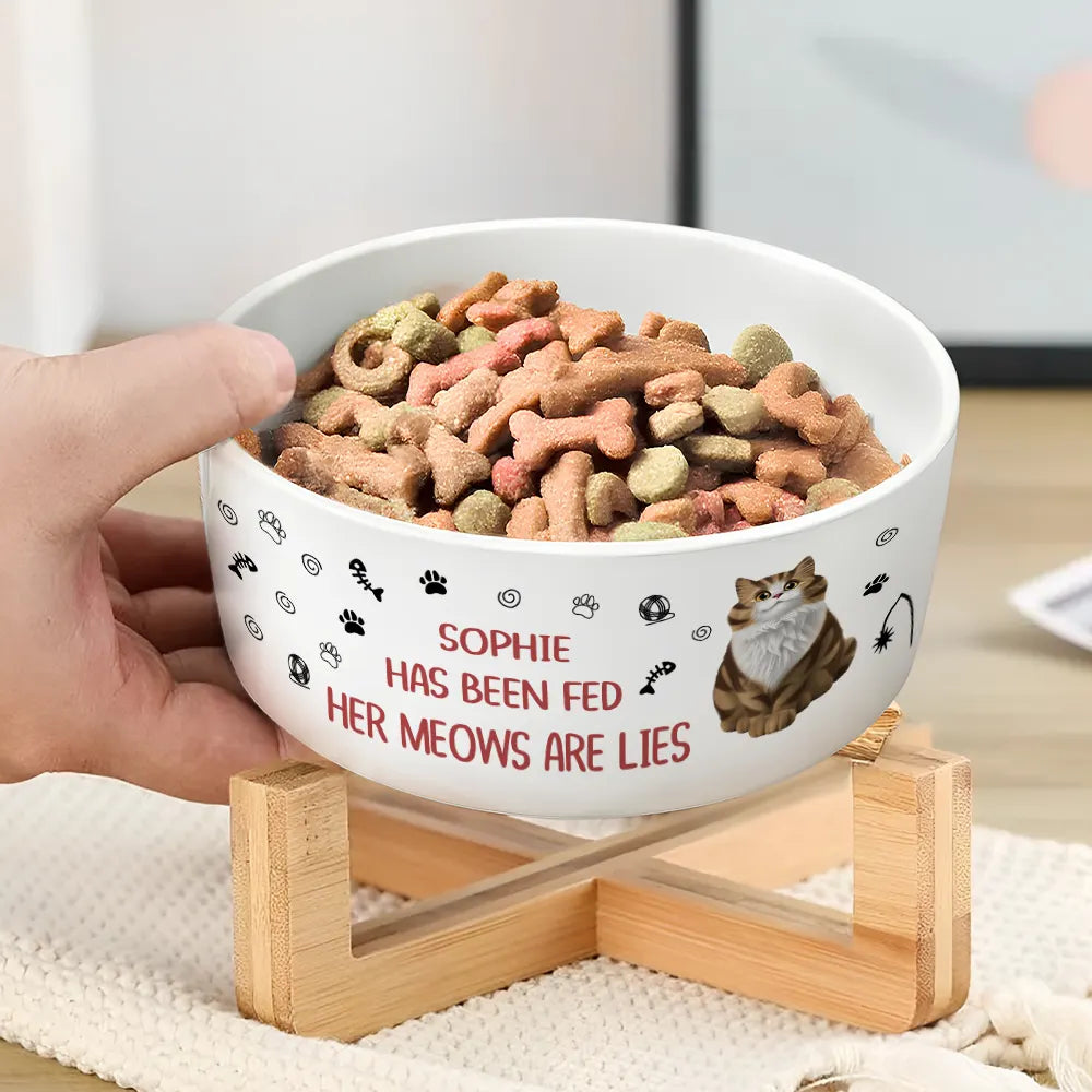 Cat Lovers,Cat Mom,Cat Dad - The Meows Are Lies - Personalized Pet Bowl