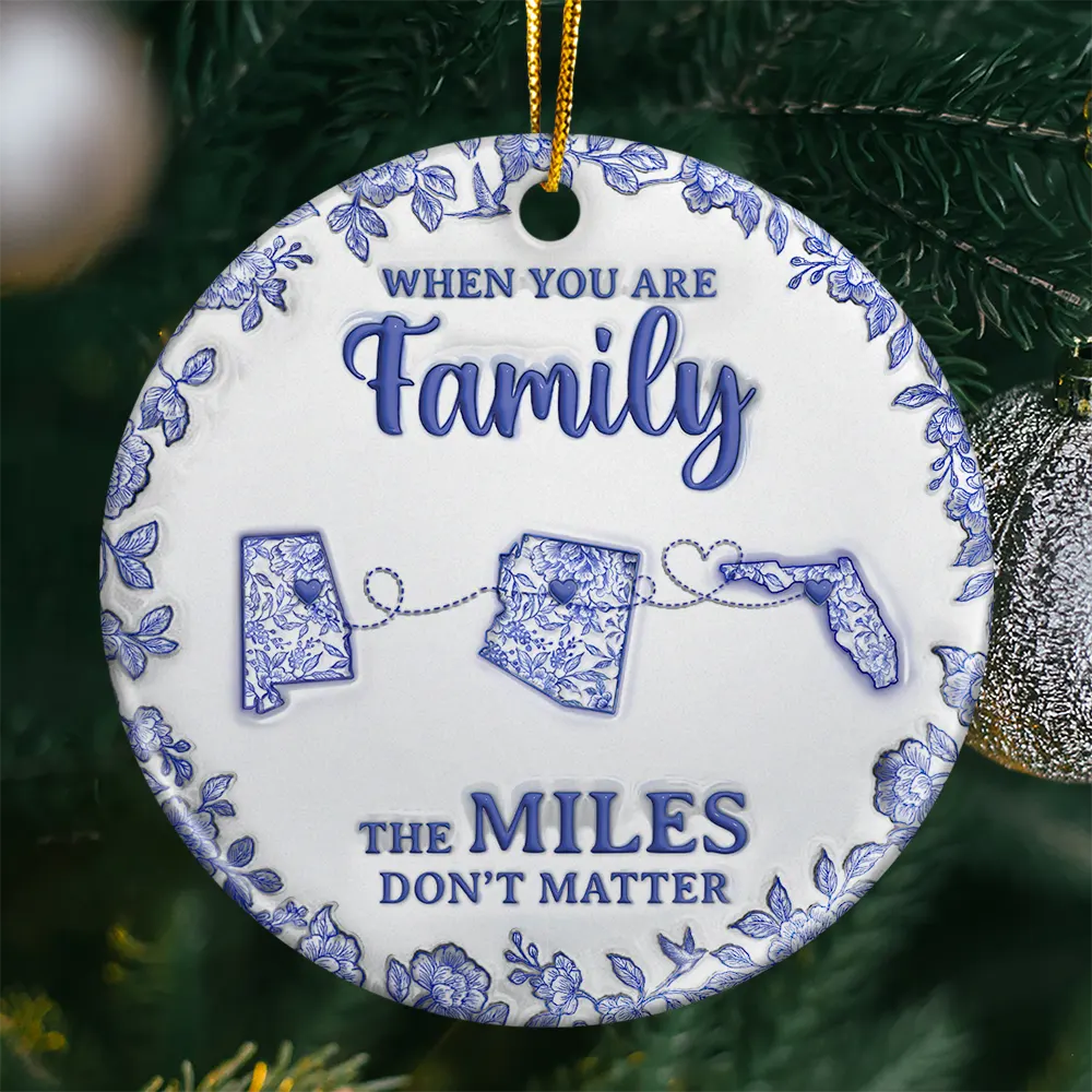 The Miles Don't Matter 3D Effect Toile States - Personalized Circle Ceramic Ornament