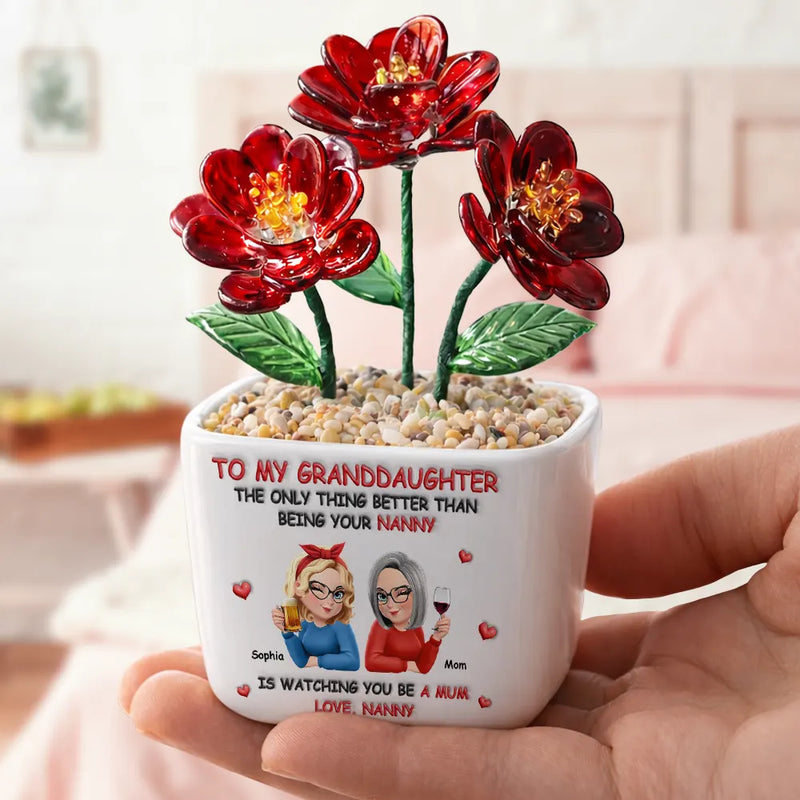 Mom - Daughters (Adult), Gift For Daughter, Love - The Only Thing Better Than Being Your Mother - Personalized Glass Flower Plant Pot