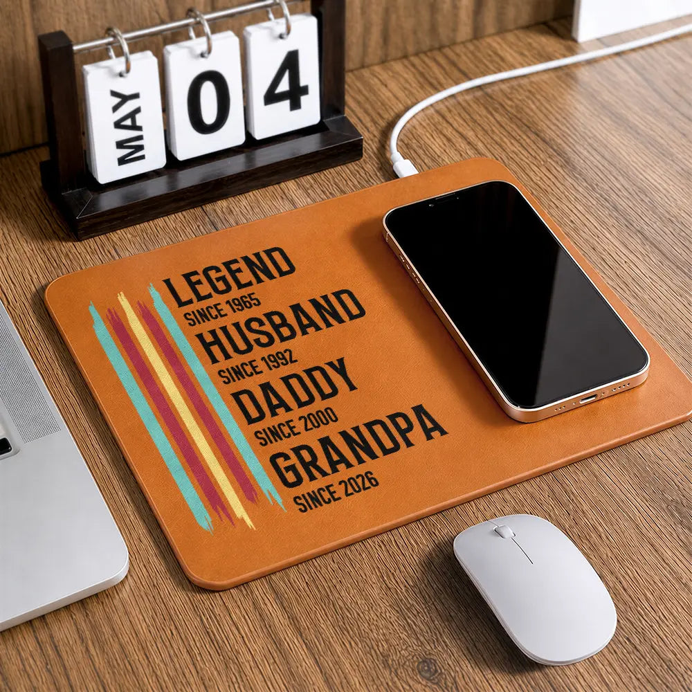 Gift For Father,Gift For Grandpa,Independence Day,Gift For Husband,Afro Dad,Non-Eng,Icon,Proud - The Original Legend Legend Husband Daddy Grandpa - Personalized Leather Charging Mat