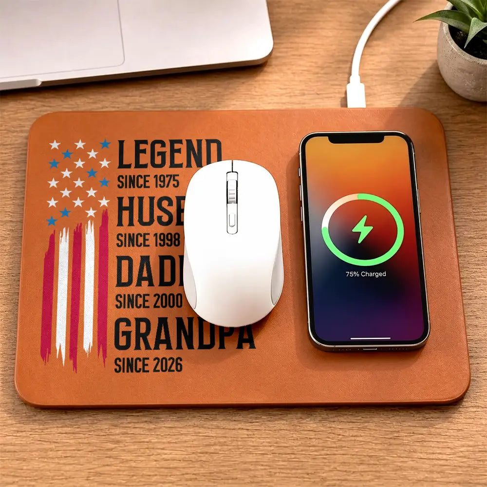 Gift For Father,Gift For Grandpa,Independence Day,Gift For Husband,Afro Dad,Non-Eng,Icon,Proud - The Original Legend Legend Husband Daddy Grandpa - Personalized Leather Charging Mat