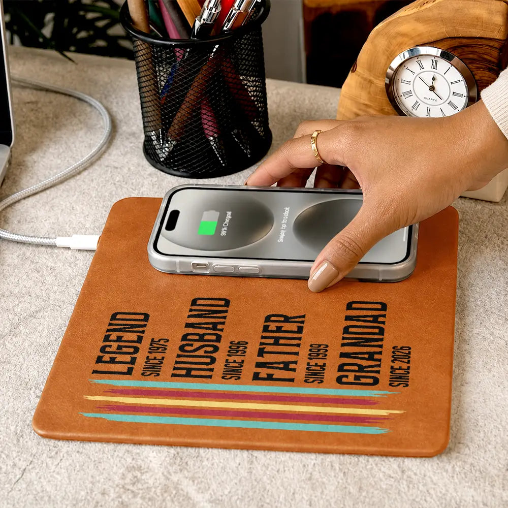 Gift For Father,Gift For Grandpa,Independence Day,Gift For Husband,Afro Dad,Non-Eng,Icon,Proud - The Original Legend Legend Husband Daddy Grandpa - Personalized Leather Charging Mat