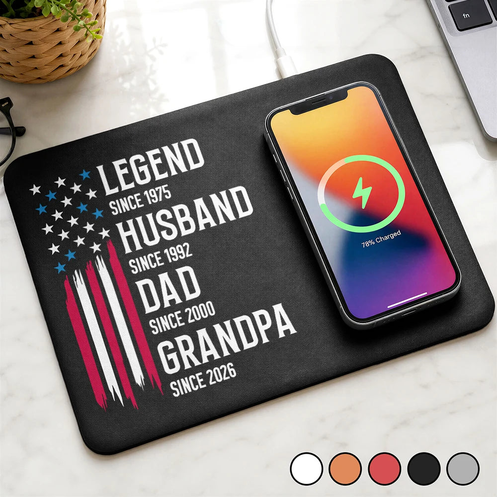 Gift For Father,Gift For Grandpa,Independence Day,Gift For Husband,Afro Dad,Non-Eng,Icon,Proud - The Original Legend Legend Husband Daddy Grandpa - Personalized Leather Charging Mat