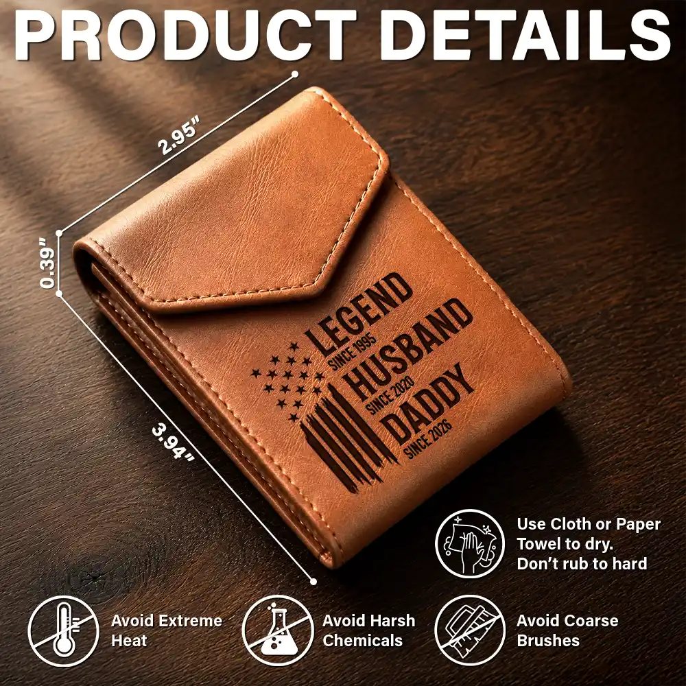 Gift For Father,Independence Day,Proud,Icon - The Original Legend Legend Husband Daddy Grandpa - Personalized Leather Slim Wallet