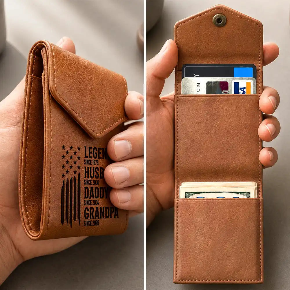 Gift For Father,Independence Day,Proud,Icon - The Original Legend Legend Husband Daddy Grandpa - Personalized Leather Slim Wallet