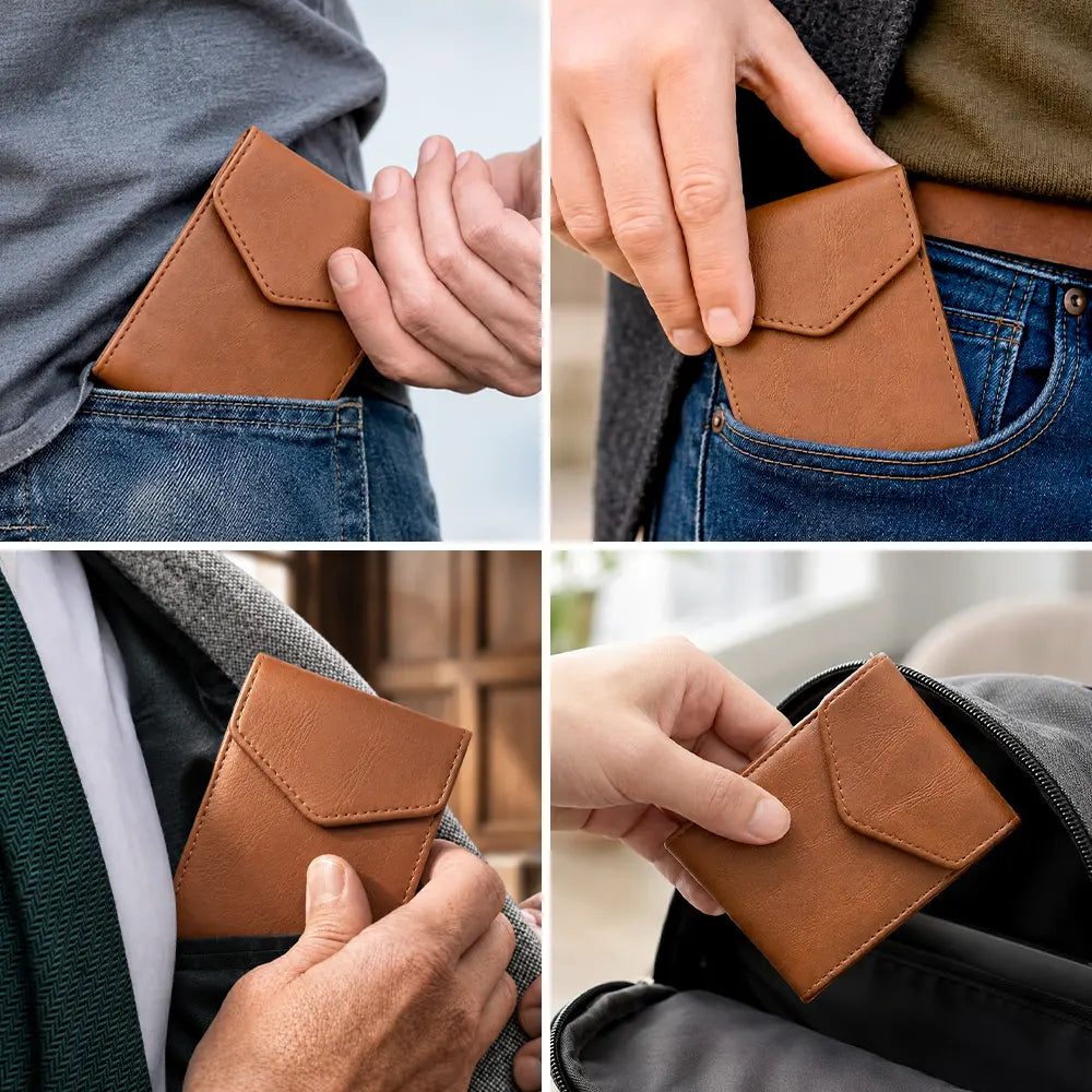 Gift For Father, Independence Day, Confident, Icon - Monogram Name Initial - Personalized Leather Slim Wallet