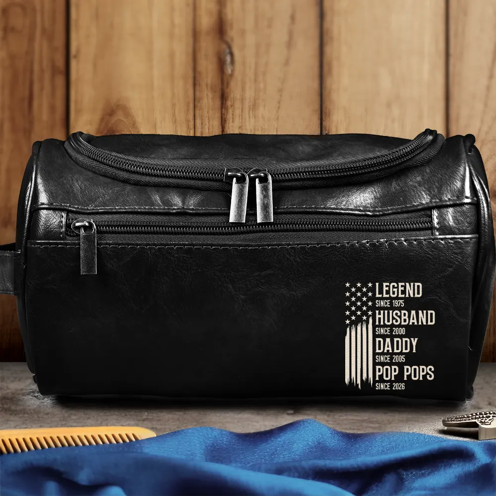 Gift For Father,Gift For Grandpa,Independence Day,Gift For Husband,Afro Dad,Non-Eng,Icon,Proud - The Original Legend Legend Husband Daddy Grandpa - Personalized Leather Toiletry Bag