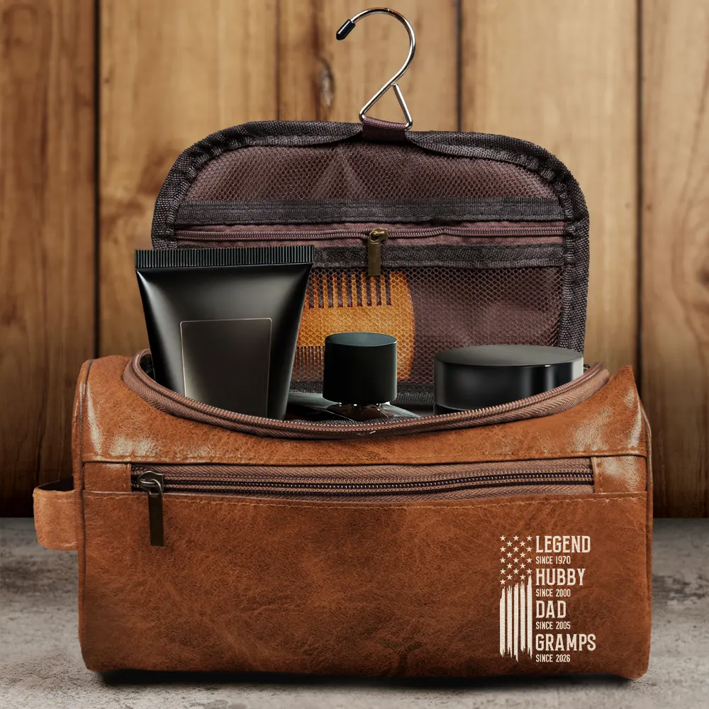 Gift For Father,Gift For Grandpa,Independence Day,Gift For Husband,Afro Dad,Non-Eng,Icon,Proud - The Original Legend Legend Husband Daddy Grandpa - Personalized Leather Toiletry Bag