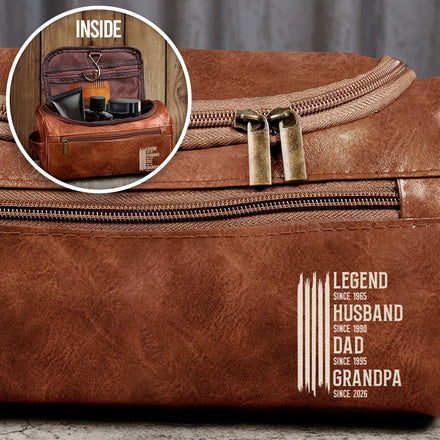 The Original Legend Legend Husband Daddy Grandpa - Personalized Leather Toiletry Bag