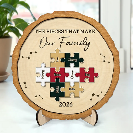 The Pieces That Make Our Family Puzzle - Personalized 2-Layered Wooden Plaque With Stand
