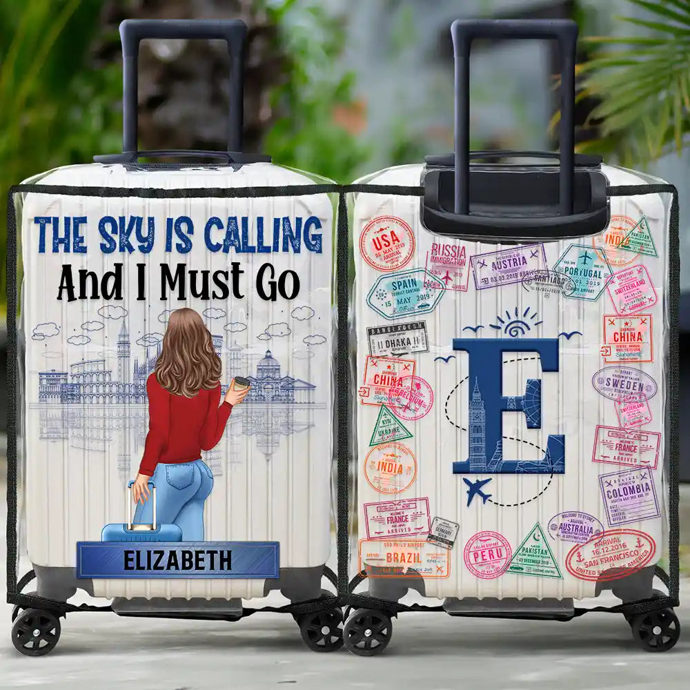 Gift For Women, Gift For Men, Summer, Travel, Happy - The Sky Is Calling Me - Personalized Clear Luggage Cover