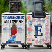 Gift For Women, Gift For Men, Summer, Travel, Happy - The Sky Is Calling Me - Personalized Clear Luggage Cover
