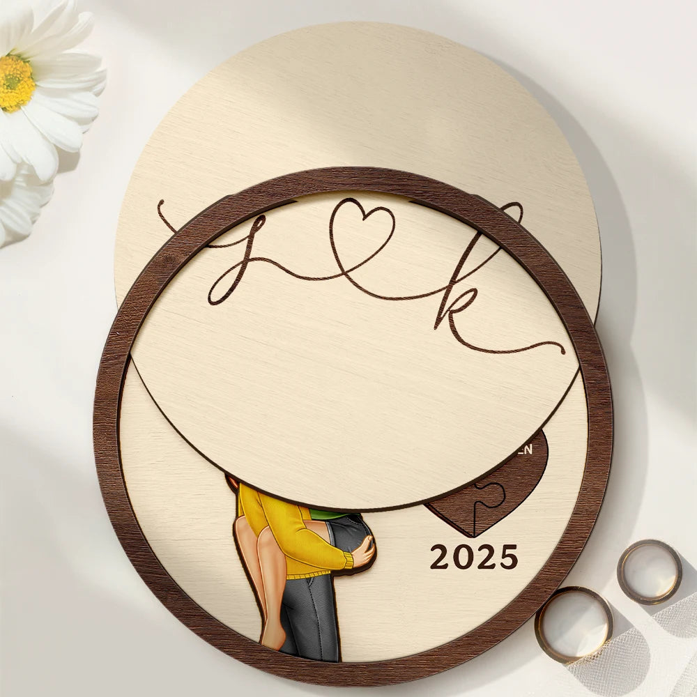 Gift For Husband, Gift For Wife, Gift For Boyfriend, Gift For Girlfriend, Custom Photo, Love, Gift For Couples - The Year I Found My Missing Piece Kissing Couples - Personalized 2-Layered Wooden Ring Dish