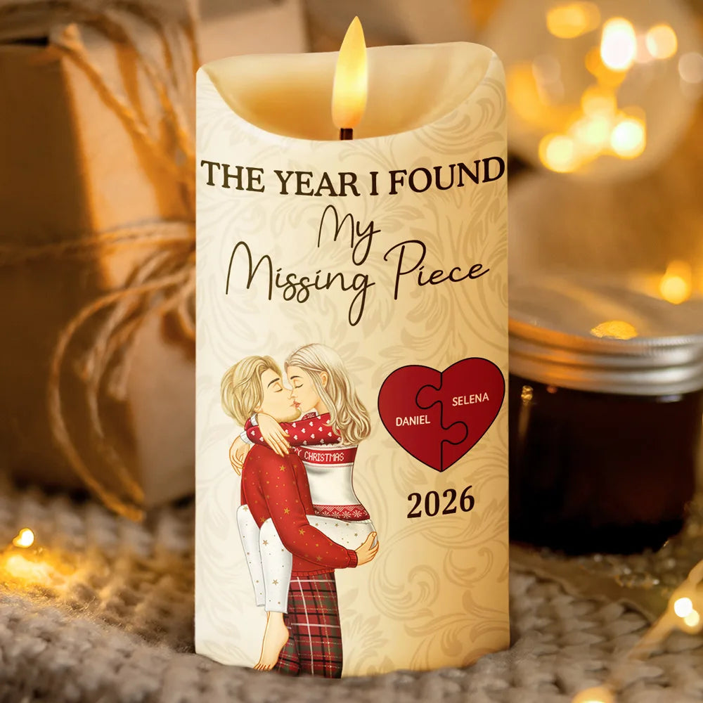The Year I Found My Missing Piece Kissing Couples - Personalized Flameless LED Candle