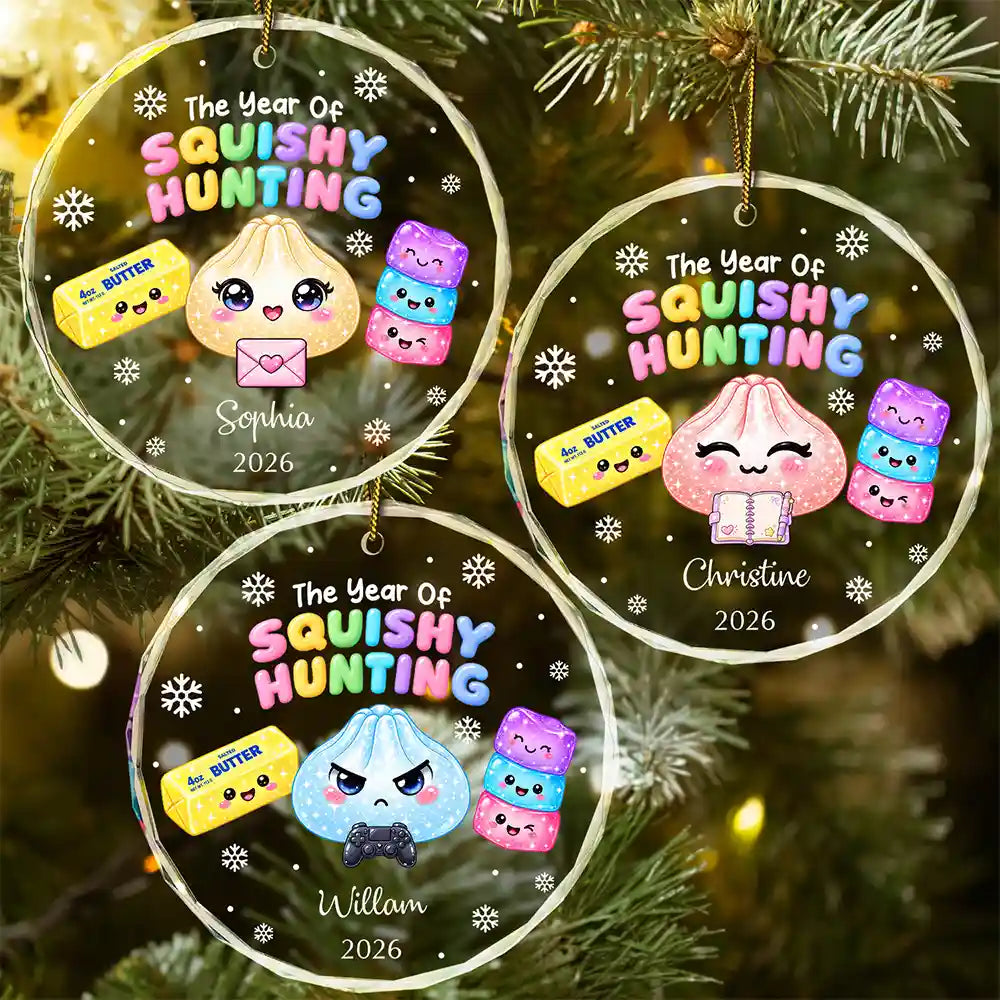 Sentimental,Christmas,Gift For Kids,Icon - The Year Of Squishy Hunting Gift For Kids Daughter Collector - Personalized Circle Glass Ornament