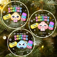 Sentimental,Christmas,Gift For Kids,Icon - The Year Of Squishy Hunting Gift For Kids Daughter Collector - Personalized Circle Glass Ornament