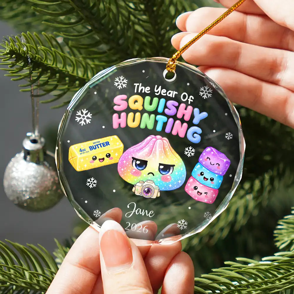 Sentimental,Christmas,Gift For Kids,Icon - The Year Of Squishy Hunting Gift For Kids Daughter Collector - Personalized Circle Glass Ornament