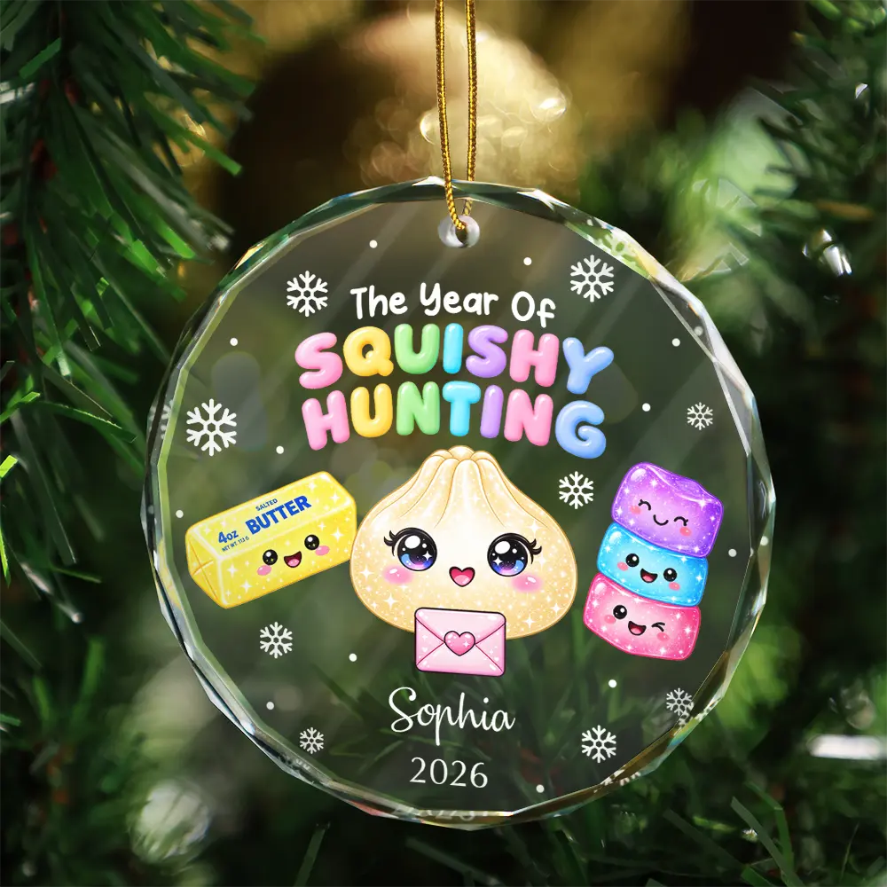 Sentimental,Christmas,Gift For Kids,Icon - The Year Of Squishy Hunting Gift For Kids Daughter Collector - Personalized Circle Glass Ornament