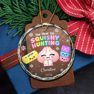 Sentimental,Christmas,Gift For Kids,Icon - The Year Of Squishy Hunting Gift For Kids Daughter Collector - Personalized Circle Glass Ornament