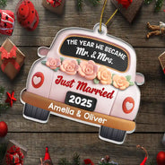 Love,Christmas,Gift For Wife,Gift For Husband,Gift For Couples,Married ,Engaged - The Year We Became Mr & Mrs 3D Effect - Personalized Custom Shaped Acrylic Ornament