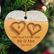 Gift For Couples,Gift For Husband,Gift For Wife,Gift For Boyfriend,Gift For Girlfriend,Anniversary,Wedding Anniversary,Love - The Year We Became Mr & Mrs Initial Letter - Personalized Heart Ceramic Ornament