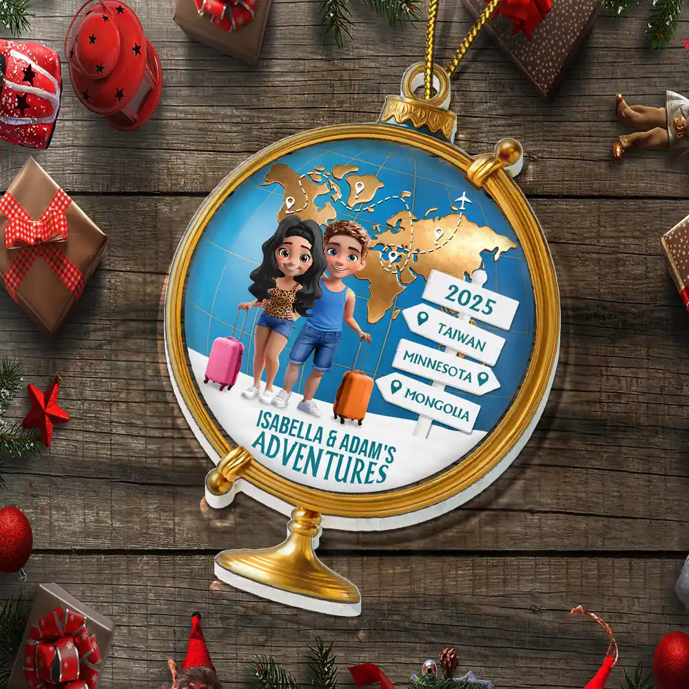 Christmas,Gift For Couples,Travel,Gift For Yourself - The Year We Visited Around The Globe - Personalized Custom Shaped Acrylic Ornament
