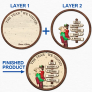 Gift For Couples,Gift For Husband,Gift For Wife,Gift For Boyfriend,Gift For Girlfriend,Travel,Christmas,Happy - The Year We Visited Travel Couple - Personalized 2-Layered Wooden Ornament