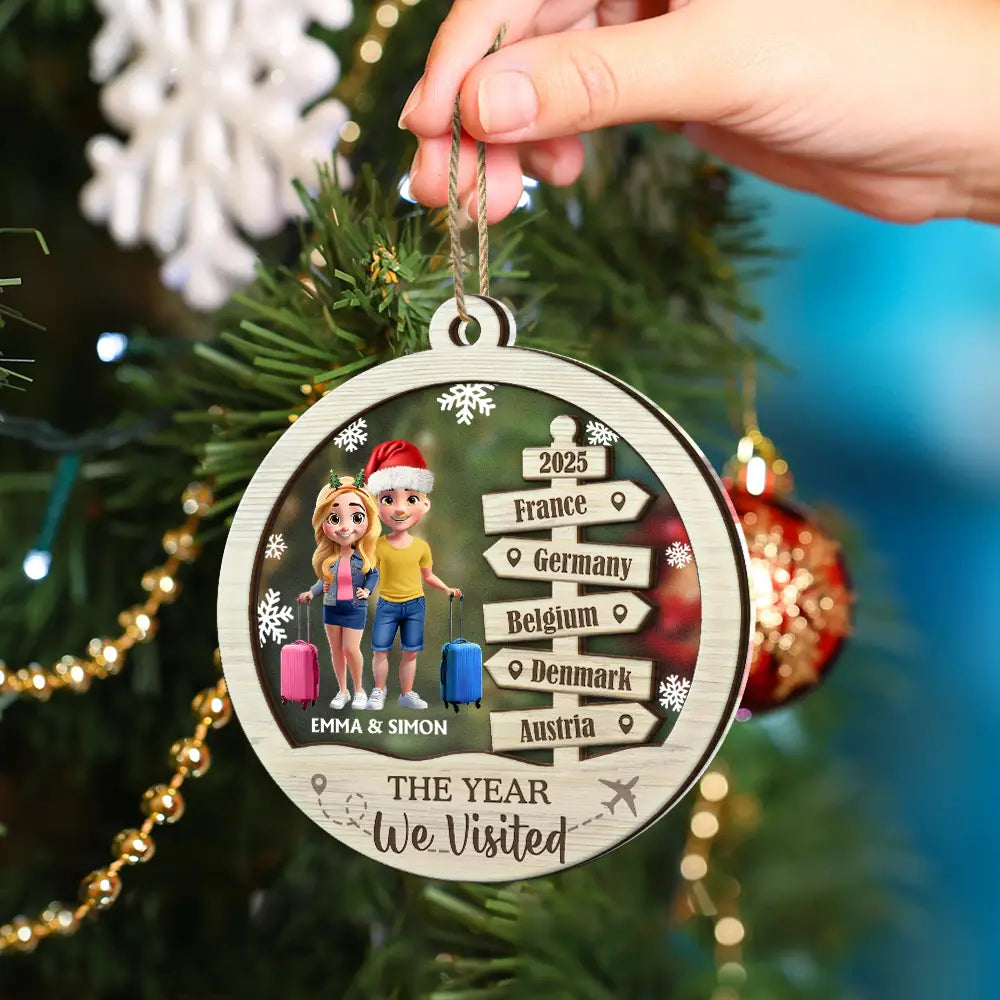 Christmas,Gift For Couples,Gift For Husband,Gift For Wife,Gift For Boyfriend,Gift For Girlfriend,Travel,Happy - The Year We Visited Travel Ornament - Personalized 2-Layered Mix Ornament