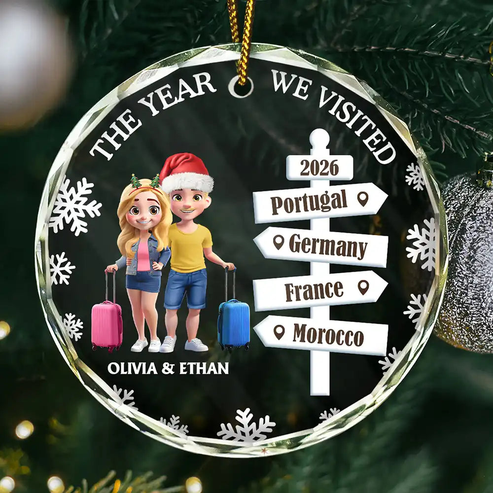 The Year We Visited Travel Ornament - Personalized Circle Glass Ornament