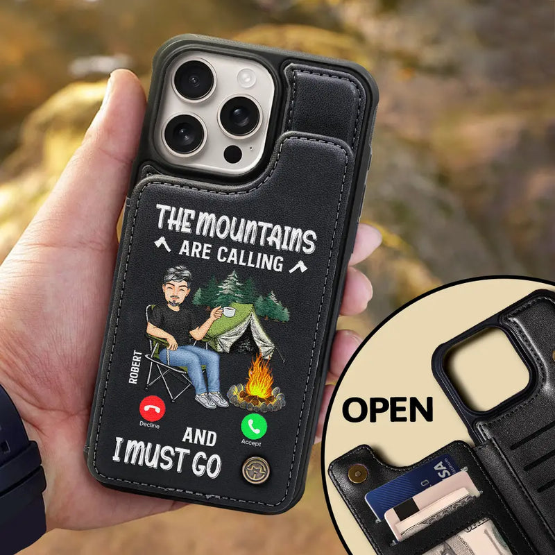 The Campsite Is Calling - Personalized Leather Flip Wallet Phone Case