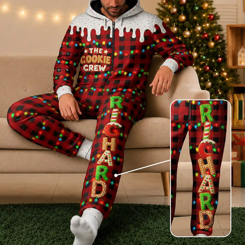 Christmas,Family,Icon,Happy - The Cookie Crew Family Gingerbread Name - Personalized Overall Onesie Hooded Jumpsuit