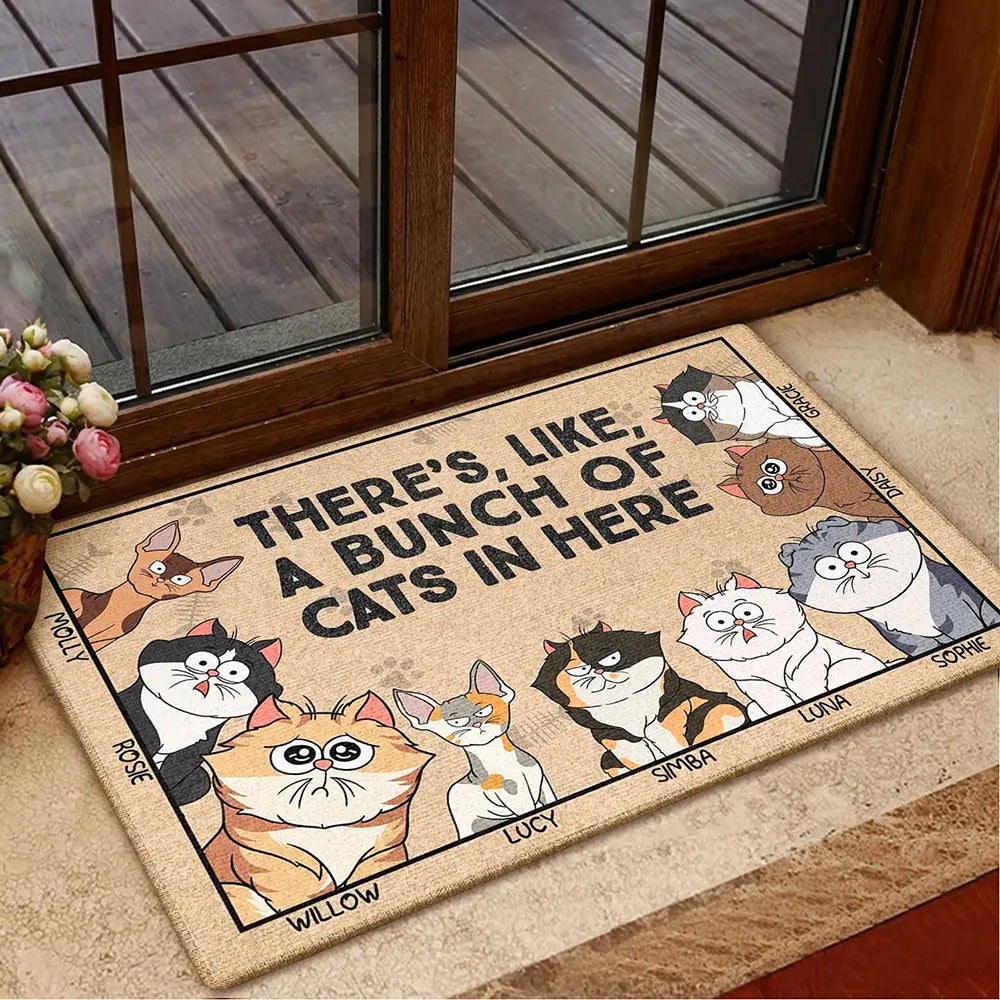 There's Like A Bunch Of Cats Funny Cartoon Cat - Gift For Cat Lovers - Personalized Doormat