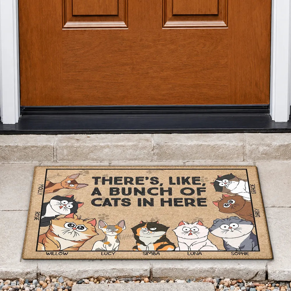 There's Like A Bunch Of Cats Funny Cartoon Cat - Gift For Cat Lovers - Personalized Doormat