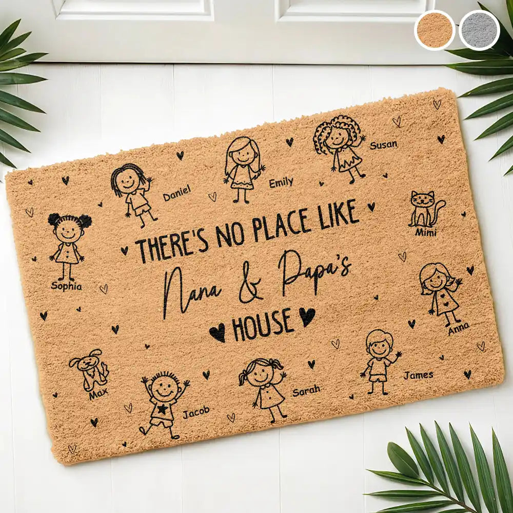 There's No Place Like Grandma & Grandpa's House Stick Figures - Personalized Coconut Doormat