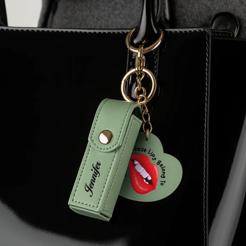 Gift For Girlfriend, Gift For Wife, Gift For Women, Love - These Lips Belong To - Personalized Leather Lipstick Case Keychain With Mirror
