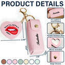 Gift For Girlfriend, Gift For Wife, Gift For Women, Love - These Lips Belong To - Personalized Leather Lipstick Case Keychain With Mirror