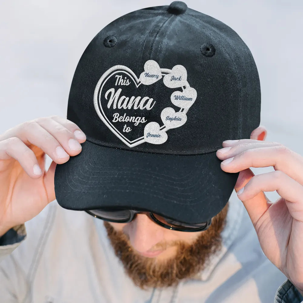 Gift For Mother,Mom - Children,Gift For Grandma,Happy - This Mom Belongs To 3D Embroidery Effect - Personalized Vintage Washed Denim Cap