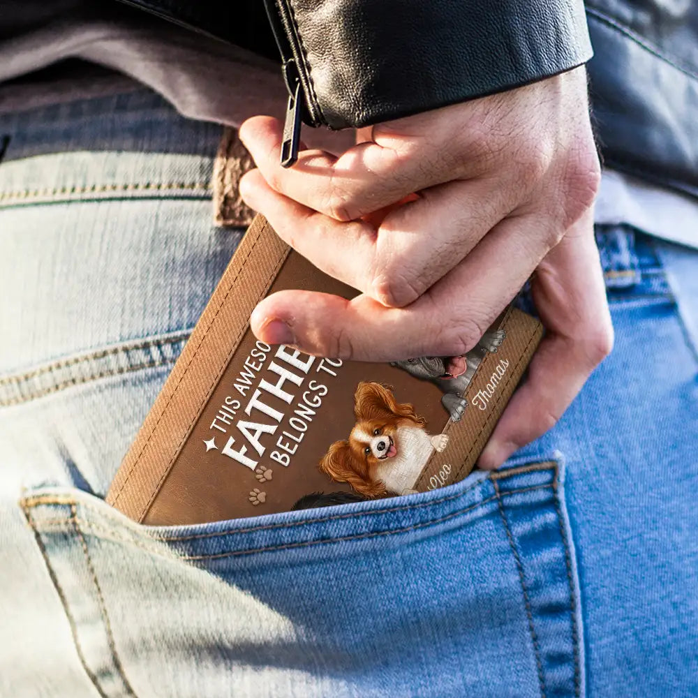 This Awesome Dog Dad Belongs To - Personalized Leather Wallet