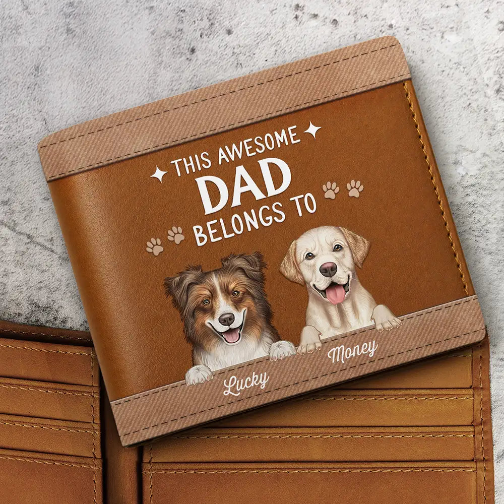 This Awesome Dog Dad Belongs To - Personalized Leather Wallet