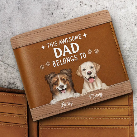 This Awesome Dog Dad Belongs To - Personalized Leather Wallet